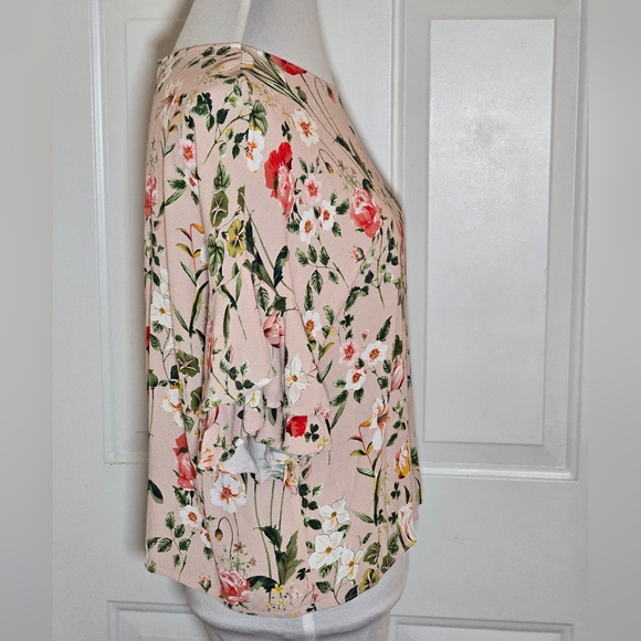 Emma & Olivia Floral Top Blouse Women's XL Tiered Sleeves Poppy Rose - Picture 4 of 11